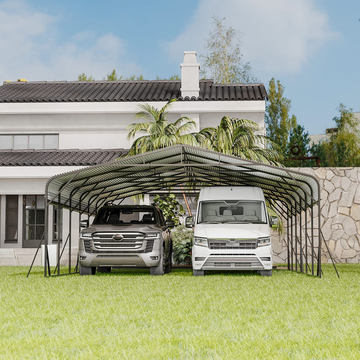 20x30 Steel Carport - Outdoor Shade for Vehicles
