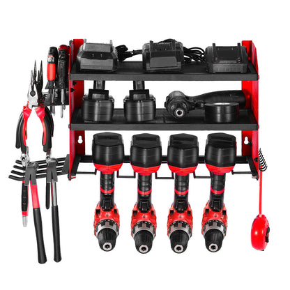 Power Tool Organizer Wall Mount - 3 Tier Red Storage Rack