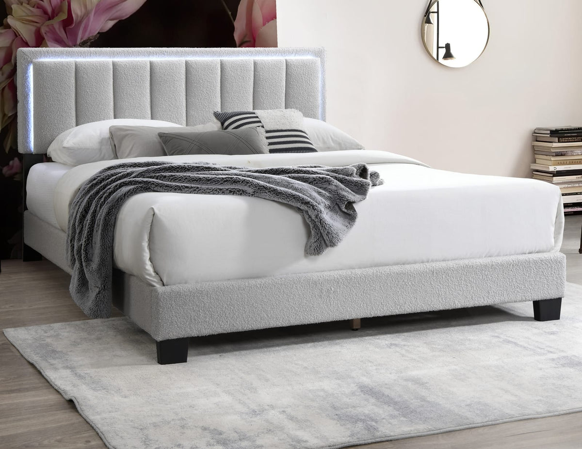 Queen Light Gray Wool Bed Frame Modern Bedroom Bed