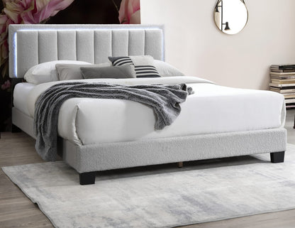 Queen Light Gray Wool Bed Frame Modern Bedroom Bed