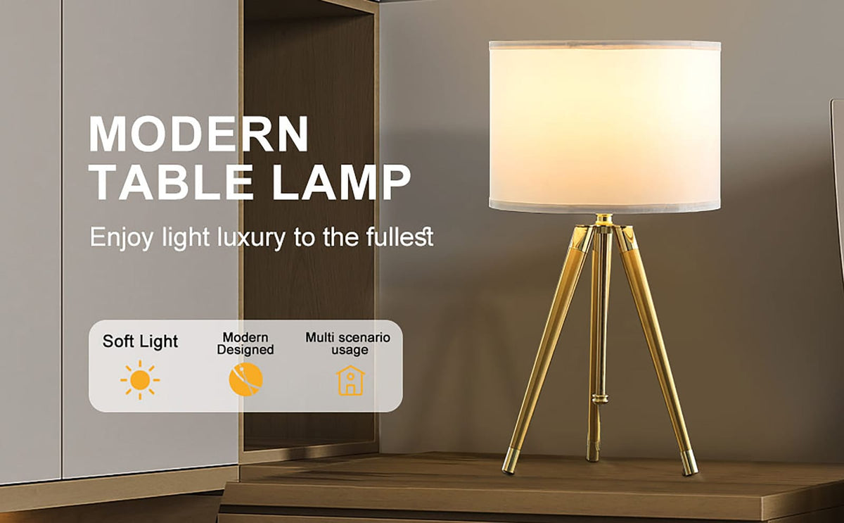 Gold & White Adjustable Tripod Table Lamp - 25.75" - 35.5"H Bedroom Lighting