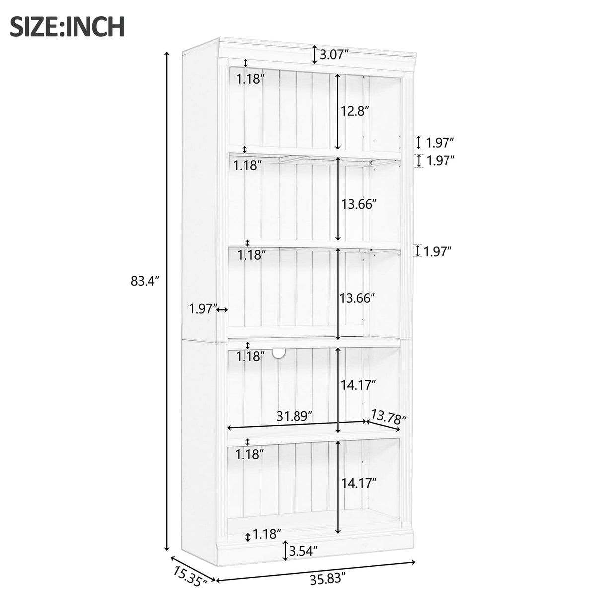 83 Inch Black Wood Bookcase with LED Light Strip