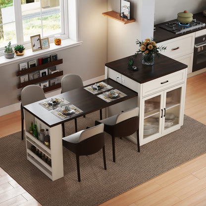 83.1" Extendable Kitchen Island - Creamy White MDF & Glass