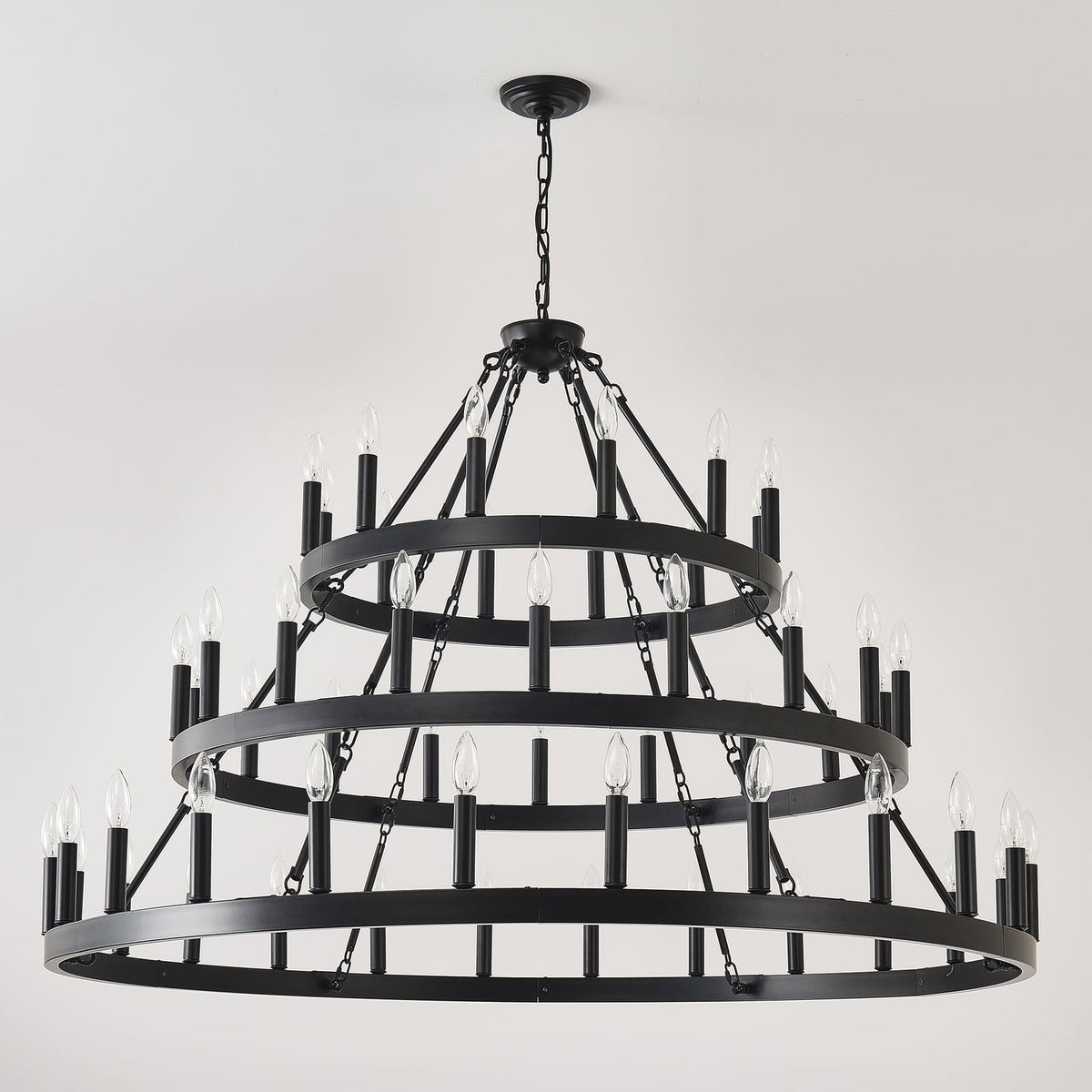 Large Farmhouse Chandelier - 36 Lights Black Metal