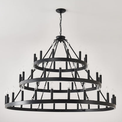 Large Farmhouse Chandelier - 36 Lights Black Metal