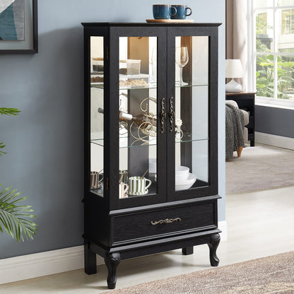 Black Glass Curio Cabinet - Display Cabinet with LED Lights