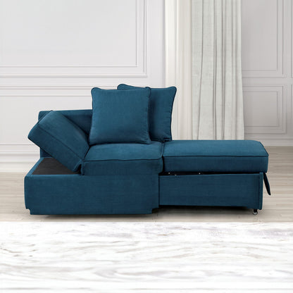 Blue Convertible Storage Chair with Pull-Out Seat for Living Room