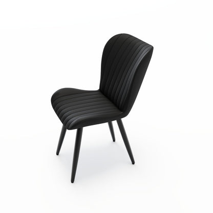 Black PU Leather Dining Chairs - 4 Modern Chairs with Metal Legs