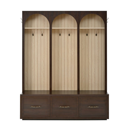 Dark Walnut Hall Tree with Bench & Storage for Living Room