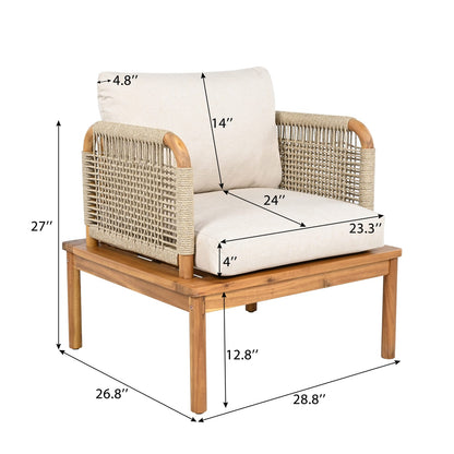 2 Person Acacia Wood Patio Seating Group Beige