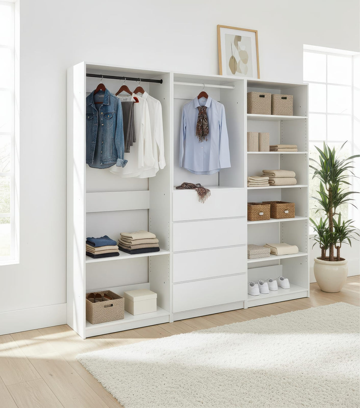 Prosper White Freestanding Walk-In Closet System - Wood & Melamine
