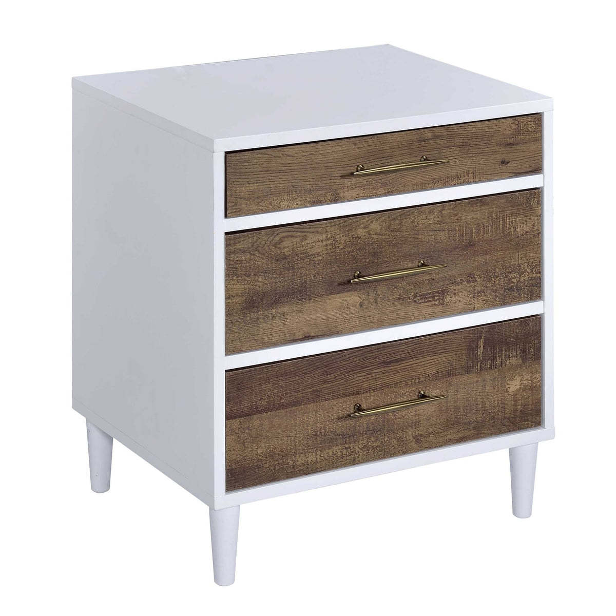 White and Weathered Oak 3-Drawer Accent Table for Living Room