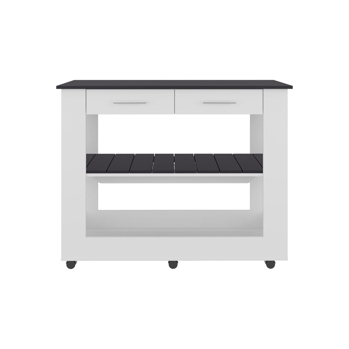 Rectangular White Kitchen Island with Storage