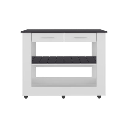 Rectangular White Kitchen Island with Storage
