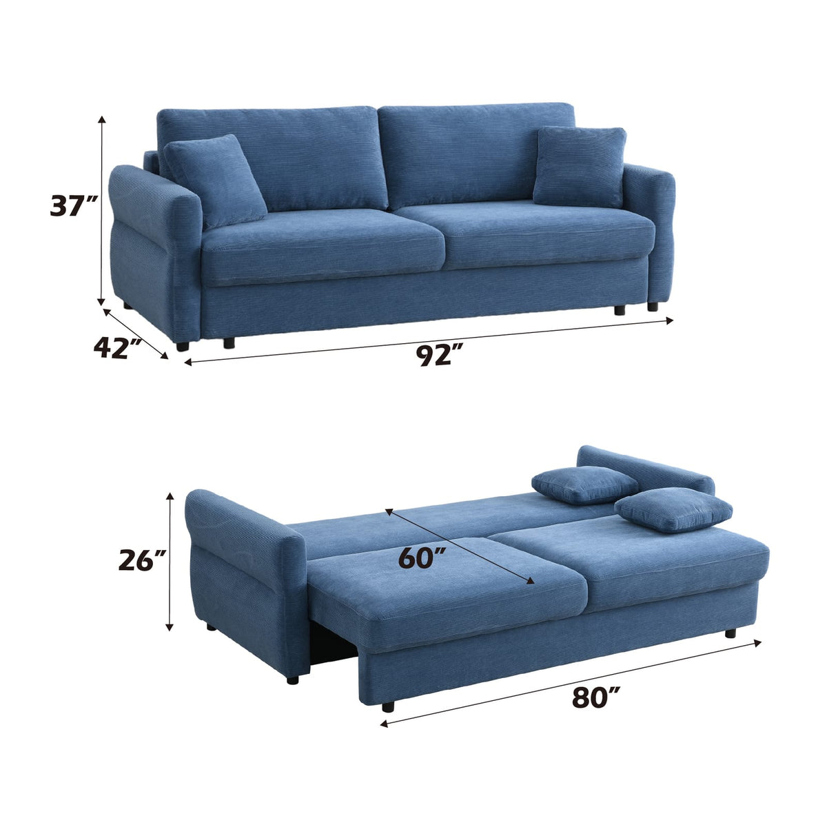 Blue Fabric Pull-out Sleeper Sofa with Storage for Living Room
