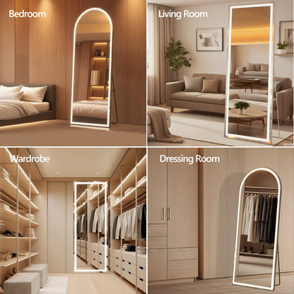 Full Length Tempered Glass Mirror with LED Lights - 67" Black