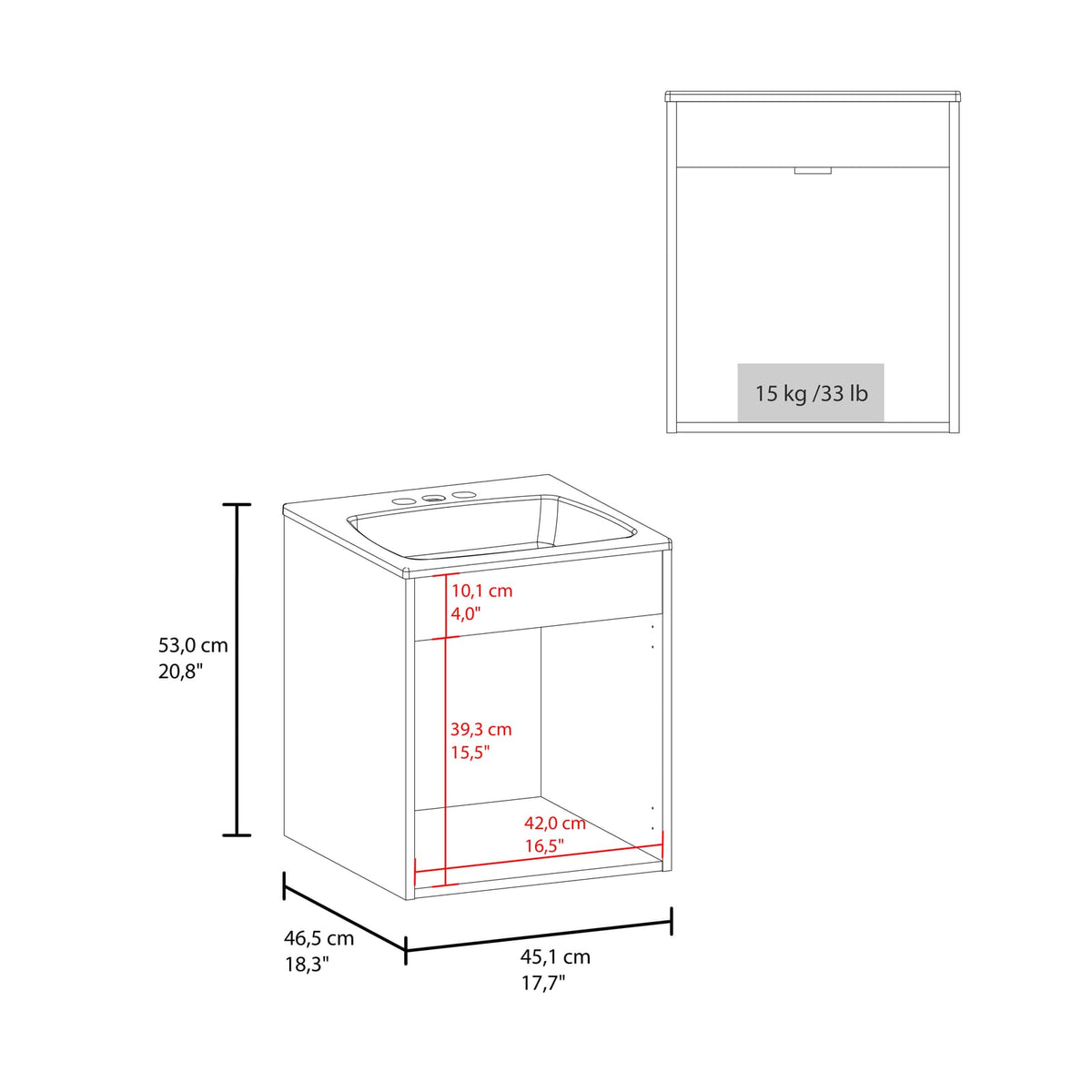 Bathroom Vanity 20.8" H, 2 Doors, White - Bathroom Storage