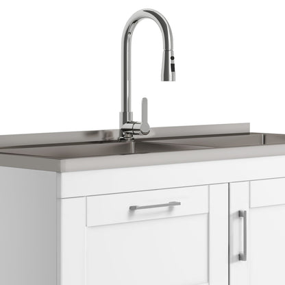 Wide White Laundry Cabinet - 46" Storage with Stainless Sink