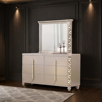 Beige Traditional Dresser Mirror with LED Lighting