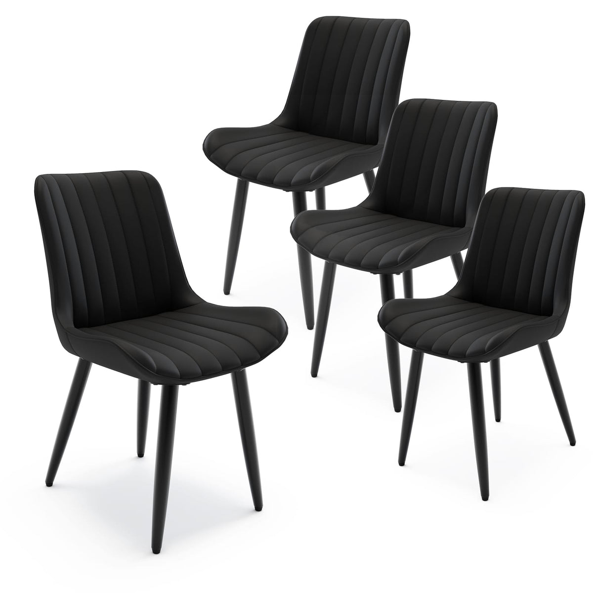 Set of 4 Modern PU Leather Dining Chairs - Black