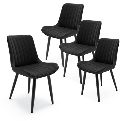 Set of 4 Modern PU Leather Dining Chairs - Black