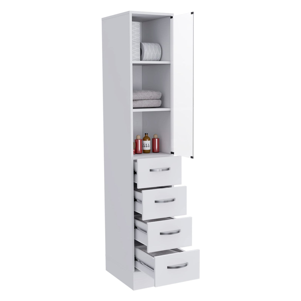 Preston Linen Cabinet - 3 Shelves, 4 Drawers - Bathroom Storage