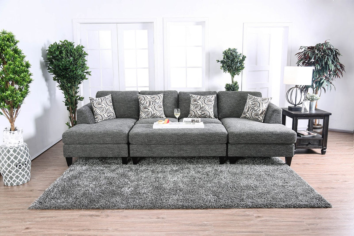 Contemporary Gray Chenille Ottoman - Plush Living Room Accent
