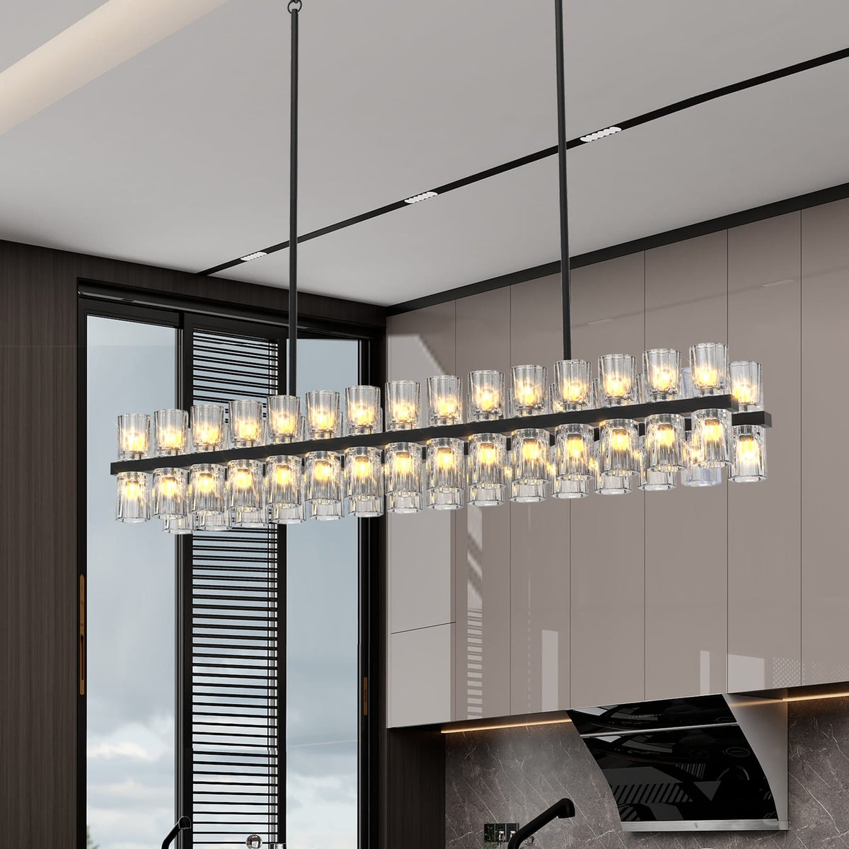 Rectangular Luxurious Crystal Chandelier - Black Frame, Iron Material