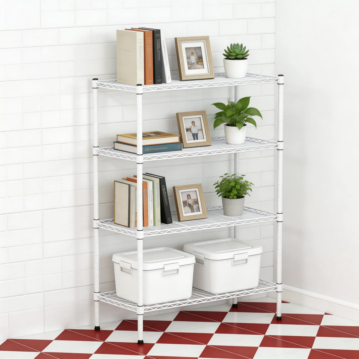 4 Tier Metal Etagere Shelf - White Display Storage for Living Room