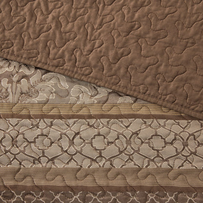 5 Piece Reversible Jacquard Bedspread Set - King Size, Brown & Gold