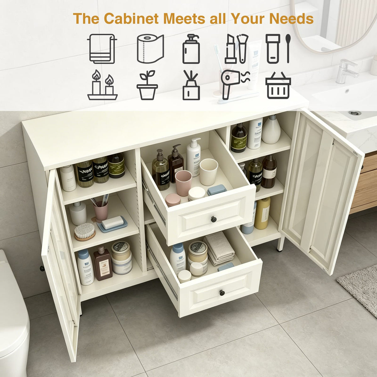 47.24" Beige Steel Storage Cabinet with Drawers & Shelves