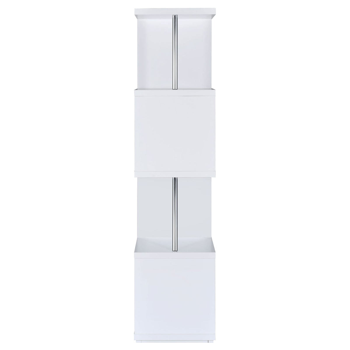 White 4-Tier Geometric Wood Bookcase Shelves for Living Room