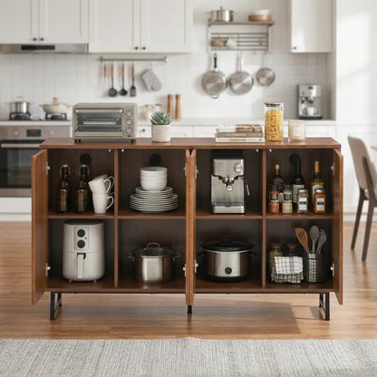 Walnut Wood Sideboard Buffet Cabinet - 59" Storage