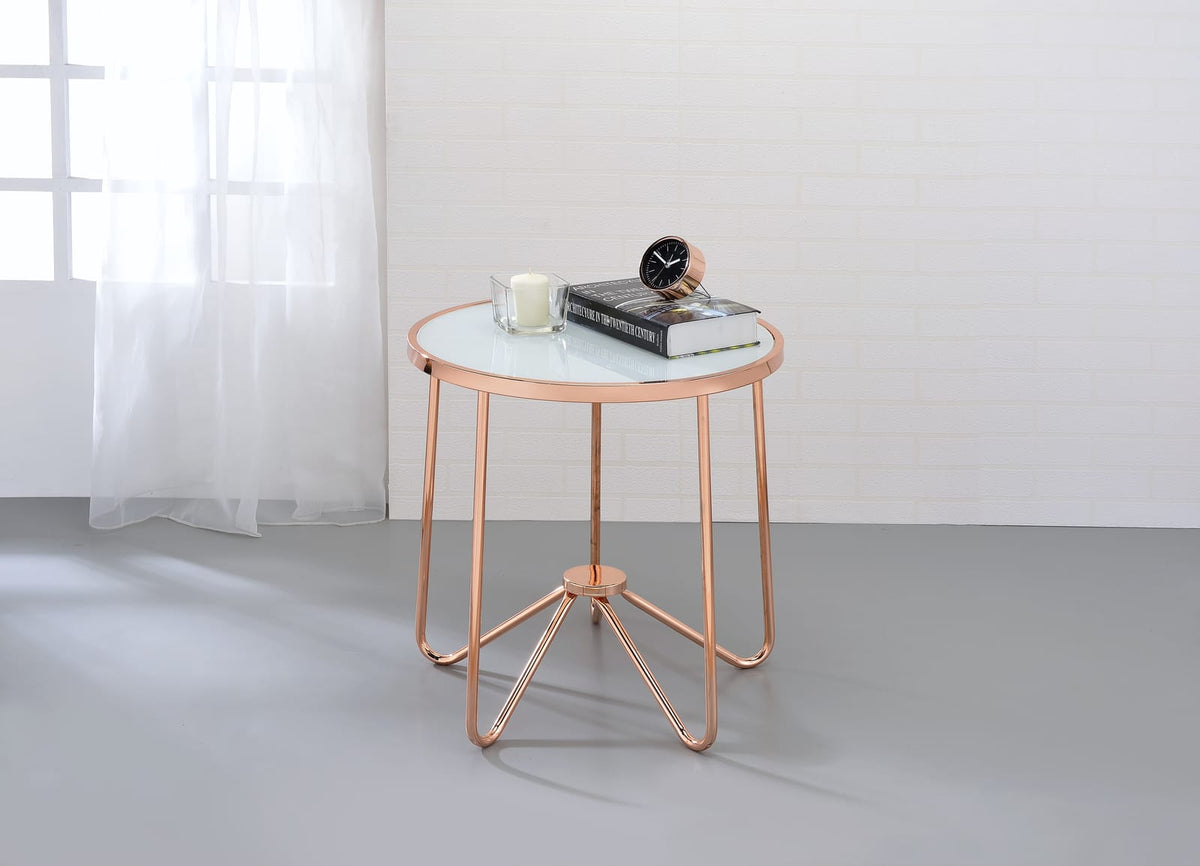 Rose Gold Glass End Table - 22 Inch Round for Living Room