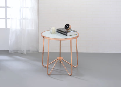 Rose Gold Glass End Table - 22 Inch Round for Living Room