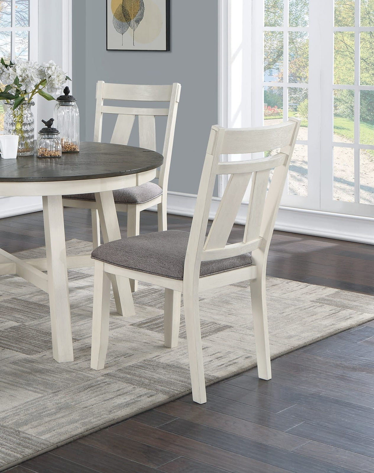Antique White Gray Dining Table Set 5 Pieces