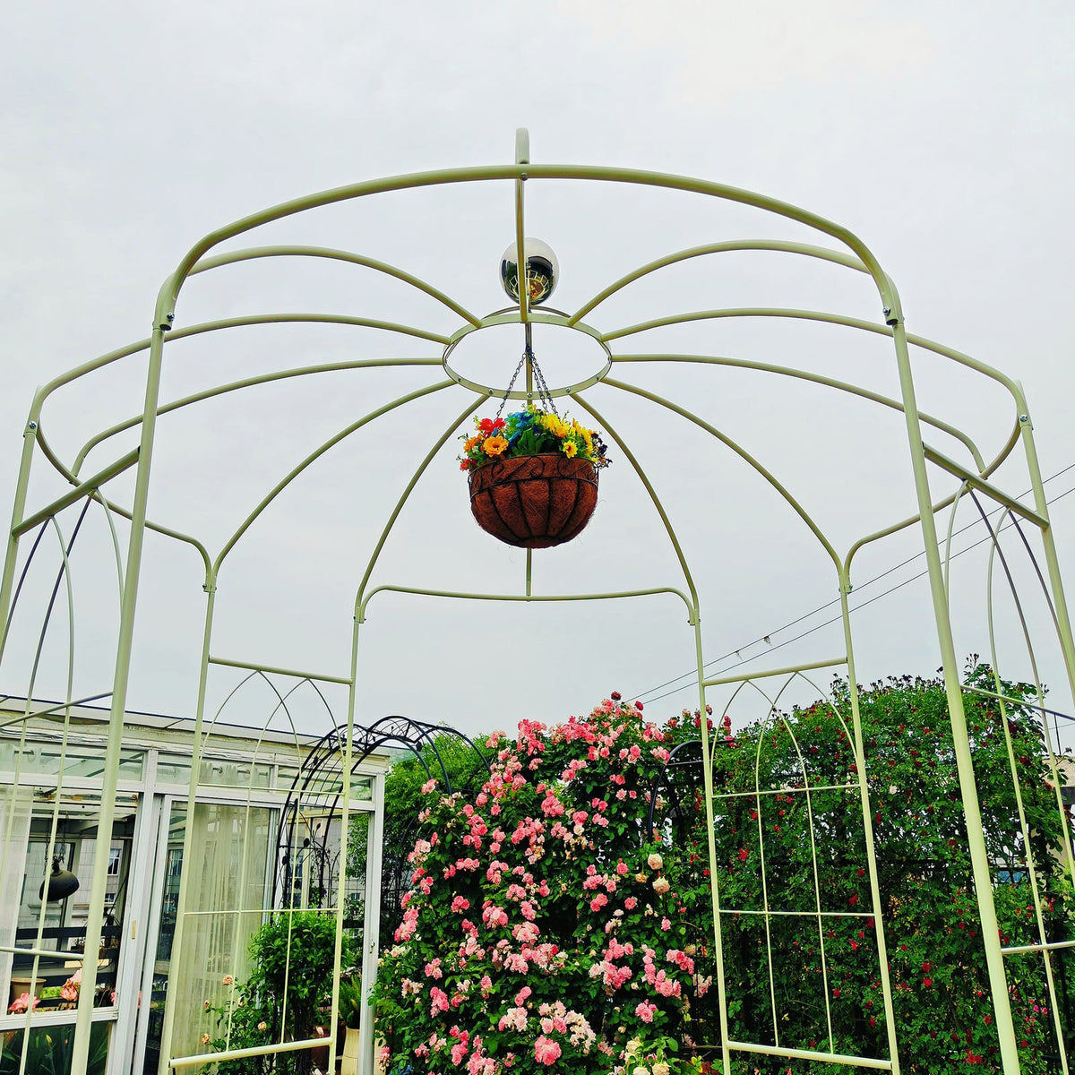 Cream White Iron Garden Arch - 6.8ft High