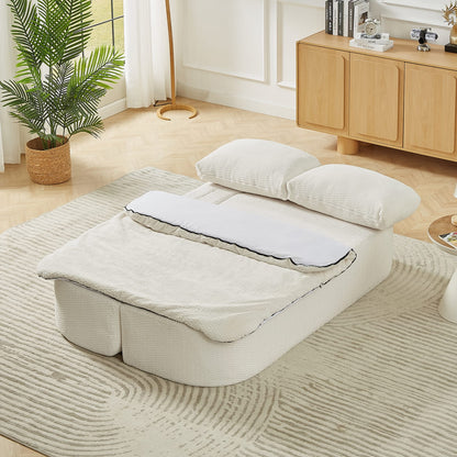Cream Fabric Sofa Bed - 2-in-1 Folding Futon for Living Room