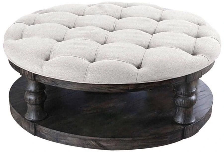 Antique Grey Round Wooden Coffee Table - Rustic Style for Living Room
