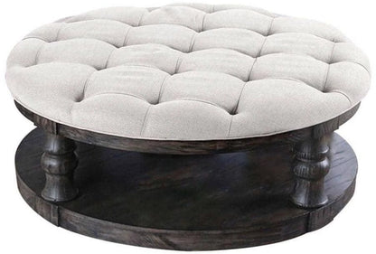 Antique Grey Round Wooden Coffee Table - Rustic Style for Living Room