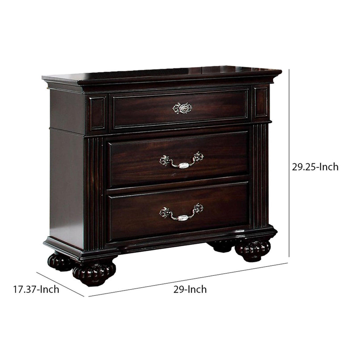 Dark Walnut Wood Nightstand - 17.37 x 29.25" for Bedroom