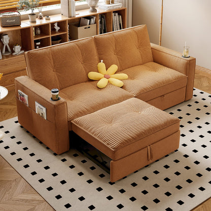 Orange Corduroy Sofa Bed - 2-in-1 Convertible Sofa for Living Room