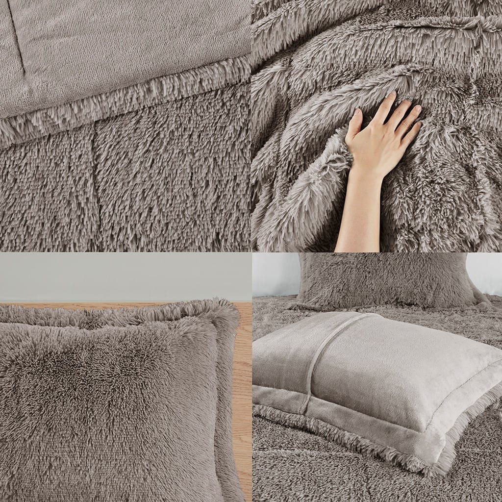 Grey Twin Shaggy Polyester Comforter Set