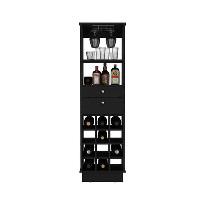 Black Wine Bar Cabinet with Six Cubbies - 15.7"W x 18.2"D x 63.2"H