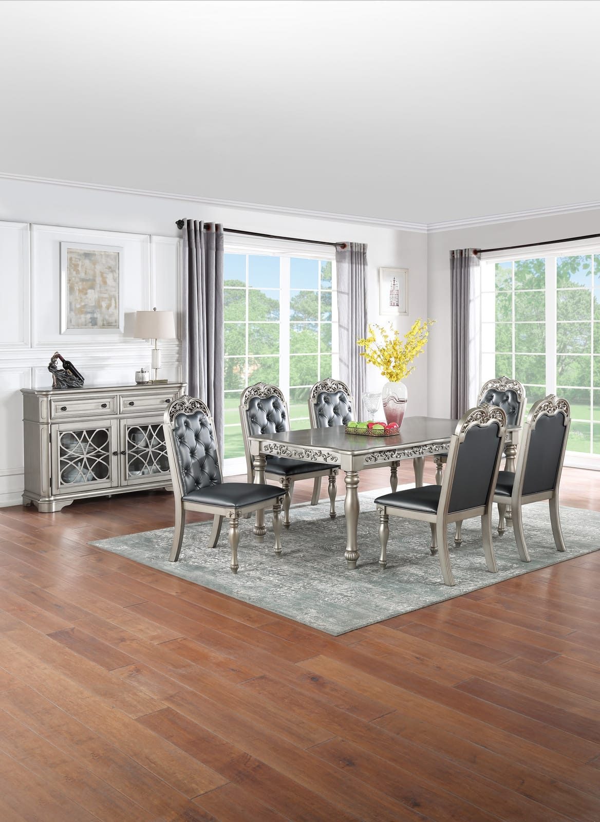 Gray Rectangular Dining Table with 6 Chairs