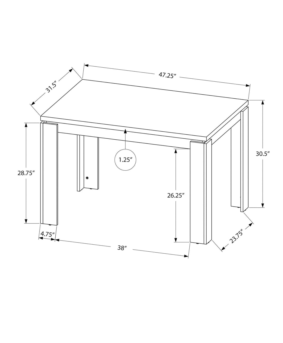 Grey Dining Table - Seats 4, 47 Inch Rectangular for Dining Room