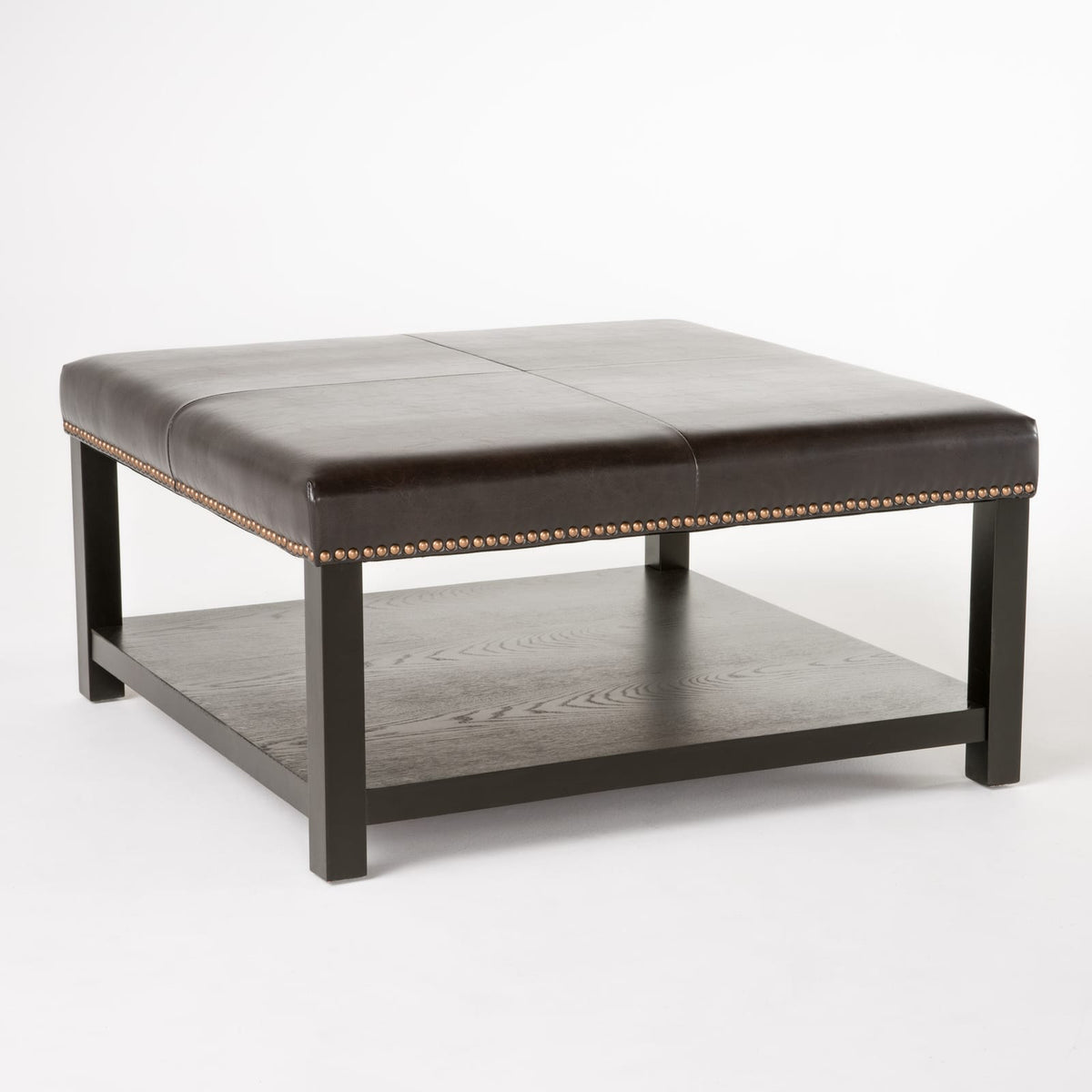 Brown Faux Leather Ottoman - 35" Square Footrest