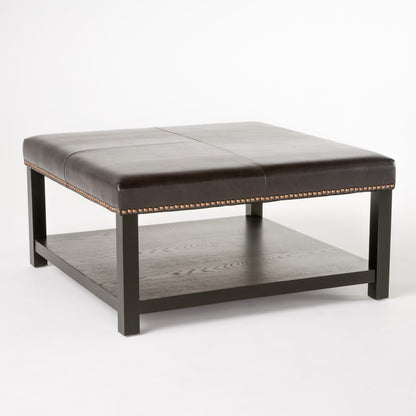 Brown Faux Leather Ottoman - 35" Square Footrest