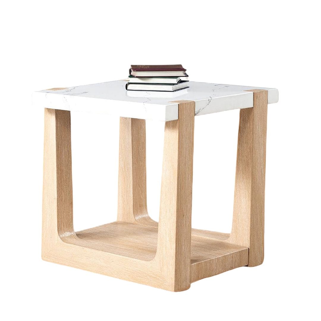Natural White End Table - 24" Modern Design