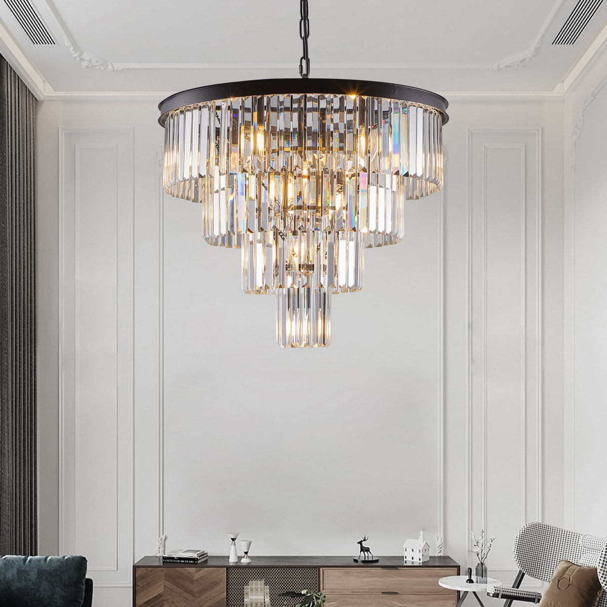 Black Crystal Chandelier - Luxury Living Room Lighting